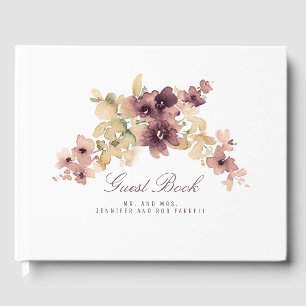 Livro De Visitas Casamento vintage floral malva e Dourado