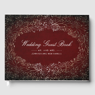 Livro De Visitas Casamento vintage floral vermelho e Dourado de