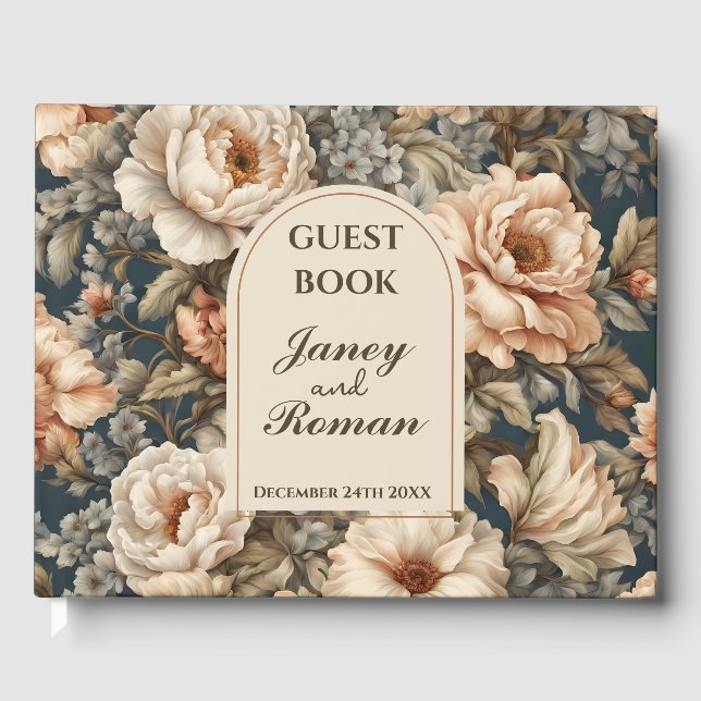 Livro De Visitas Casamento vintage Rustic Pink Peonies (Frente)