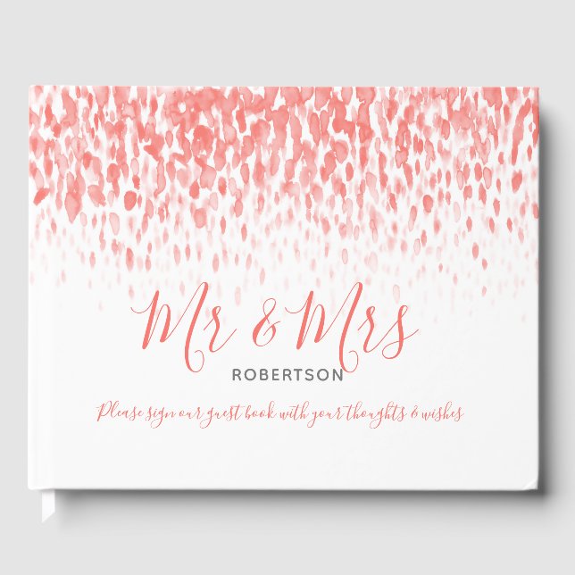 Livro De Visitas Cascata personalizada de coral, cascata, casamento (Frente)