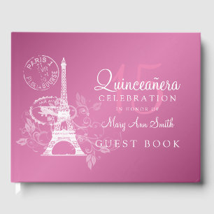 Livro De Visitas Catálogo convidado Festa Quinceanera Paris Rosa