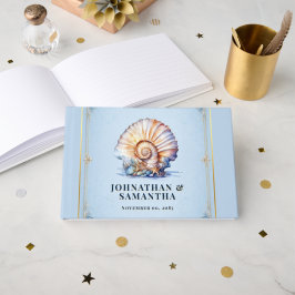 Livro De Visitas Cavalo-marinho elegante dia de casamento na praia 
