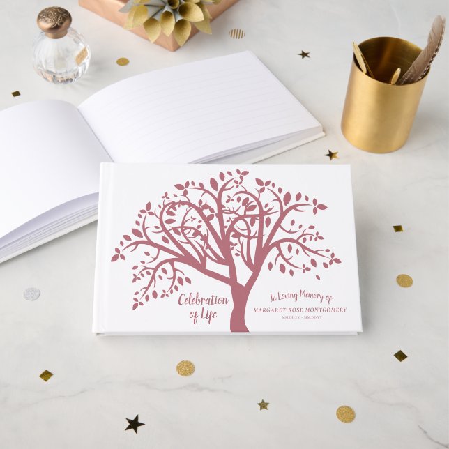 Livro De Visitas Celebração da Árvore da Vida Moderno Script Rosa (Frente aberta)
