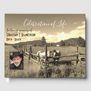 Livro De Visitas Celebração Da Vida Cavalos Sepia Foto Personalizad
