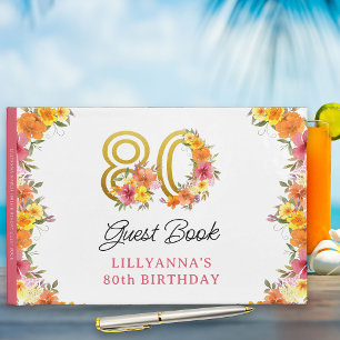 Livro De Visitas Celebração de 80 Anos Floral Dourado Número 80