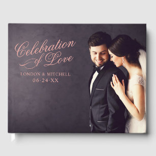 Livro De Visitas Celebração de Amor em Rosa Dourado Foto Casamento