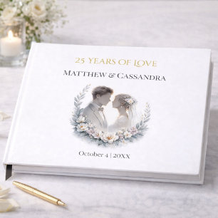 Livro De Visitas Celebração de Bodas de Prata com Estilo de Relíqui
