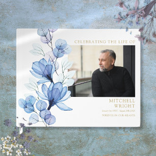 Livro De Visitas Celebração de Vida com Foto Floral Azul