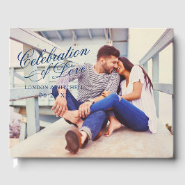 Livro De Visitas Celebração do Amor Azul Marinho Foto de Casamento