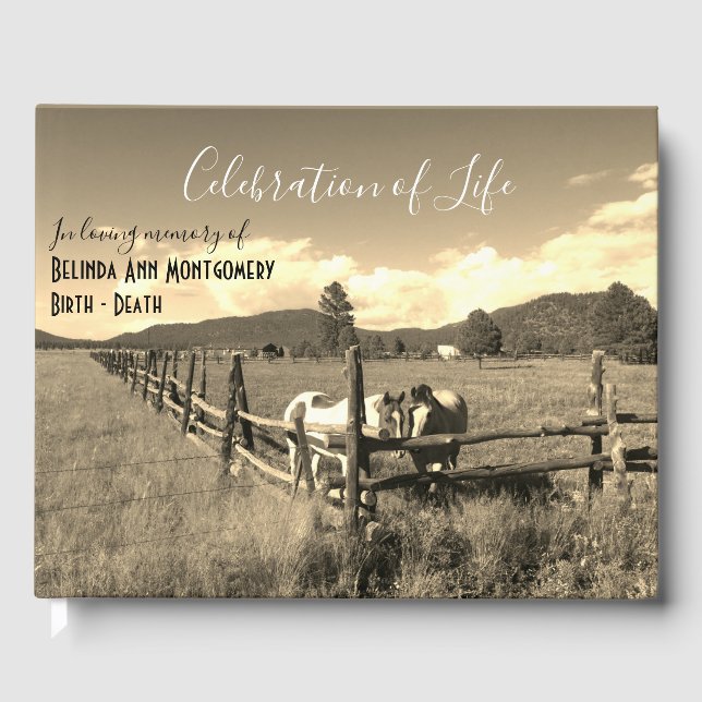 Livro De Visitas Celebração Personalizada De Cavalos Sépia De Vida (Frente)