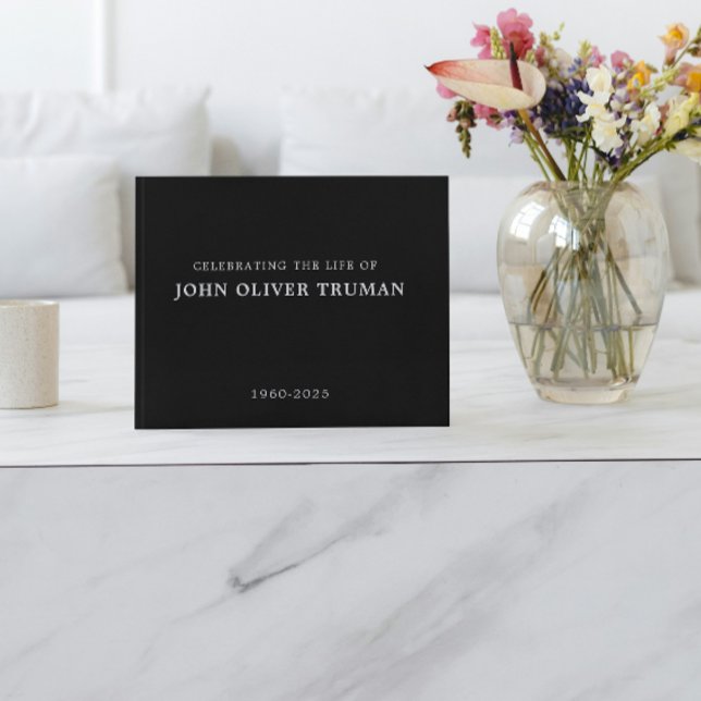 Livro De Visitas Celebrating Life of Personalized Memorial black  (calligraphy country in loving memory for memorial service celebration of life funeral black & white)