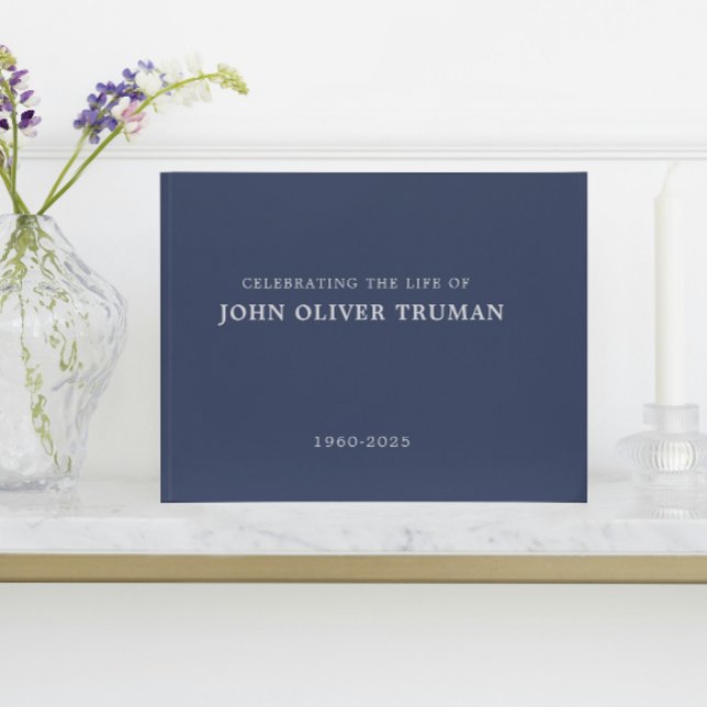 Livro De Visitas Celebrating Life of Personalized Memorial Funeral (calligraphy navy blue rustic country in loving memory for memorial service of life funeral guestbook)