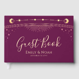 Livro De Visitas Celestial Fuchsia Dourada Sun Moon Stars Casamento