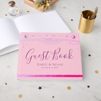 Livro De Visitas Celestial Pink Purple Sun Moon Stars Wedding 