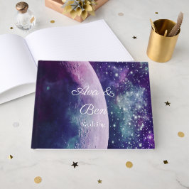 Livro De Visitas Celestial Purple Galaxy Moon Wedding 