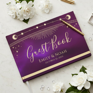 Livro De Visitas Celestial Purple Teal Gold Sun Moon Stars Wedding 
