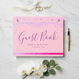 Livro De Visitas Celestial Rosa Roxo Sol Lua Estrelas Casamento