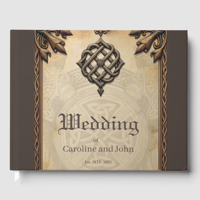 Livro De Visitas Celtic art and floral splendor in warm tones.  (Frente)