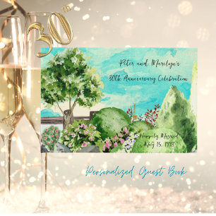 Livro De Visitas Cena de Jardim de Aquarela Personalizada