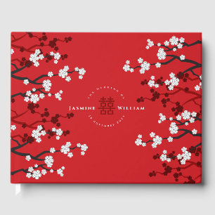 Livro De Visitas Cereja Blossoms e Felicidade Dupla Casamento Chinê