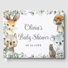 Livro De Visitas Chá de Bebê Animais Australianos Folhagem Neutra 