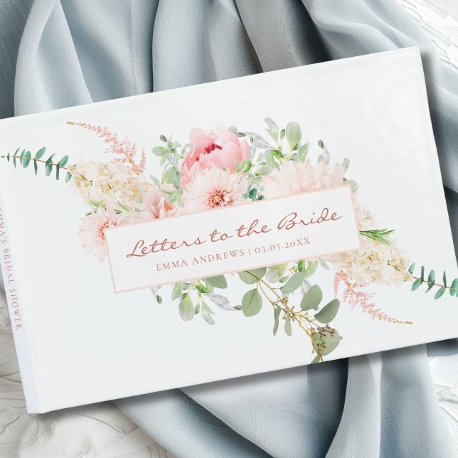 Livro De Visitas Chá de Bebê Botânico de Primavera (Personalized, modern, elegant, watercolor, floral "Letters to the Bride" Bridal Shower Guest Book.)