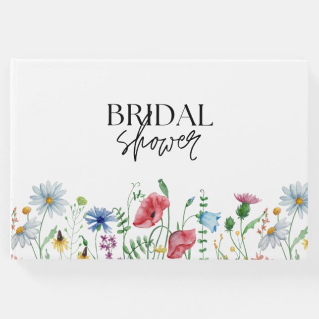 Livro De Visitas Chá de Bebê de Flores Silvestres Estética Branca (Frente)