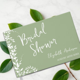 Livro De Visitas Chá de Bebê de Folhas Botânicas Verde Salvia