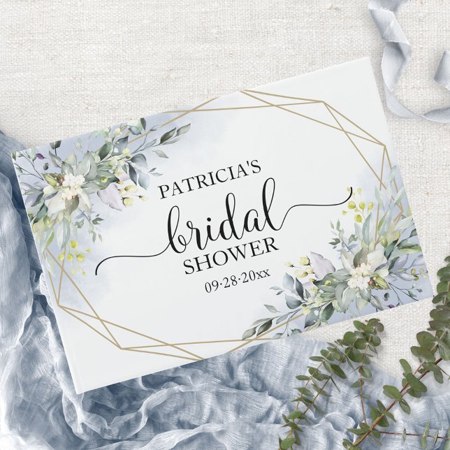 Livro De Visitas Chá de Bebê de Noiva Geométrico de Eucalipto Verde (Criador carregado)