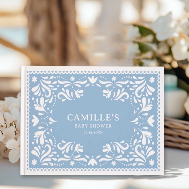 Livro De Visitas Chá de Bebê do Blue Cielito Lindo Papel Picado  (Blue Papel Picado Baby shower Guest Book)