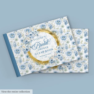 Livro De Visitas Chá de Bebê Floral Azul Pálido Boho Atemporal Dour