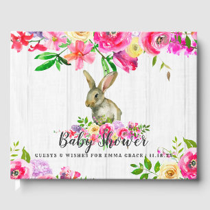 Livro De Visitas Chá De Bebê Floral Bunny Rabbit