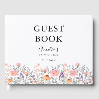 Livro De Visitas Chá de Bebê Jardim Floral Aquarela Simples
