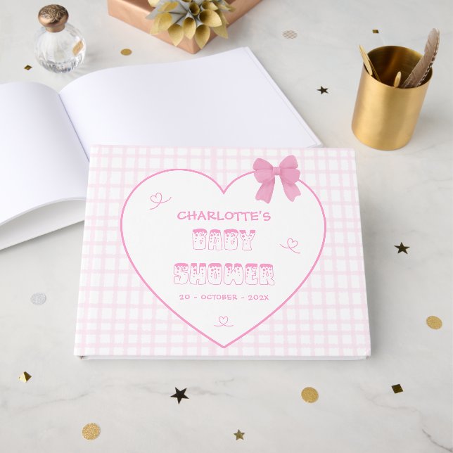 Livro De Visitas Chá de Bebê Rosa Pastel com Laço Fofo (Frente aberta)