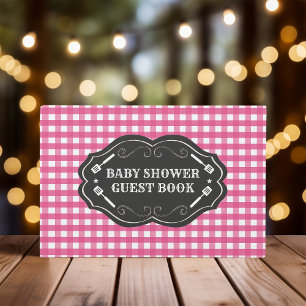 Livro De Visitas Chá de Bebê Rústico Pink Baby Q Barbeque