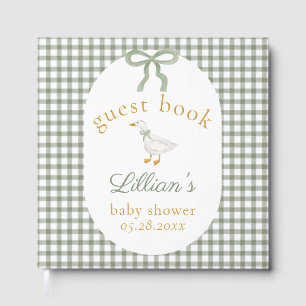 Livro De Visitas Chá de Bebê Silly Goose Green Gingham Cottagecore