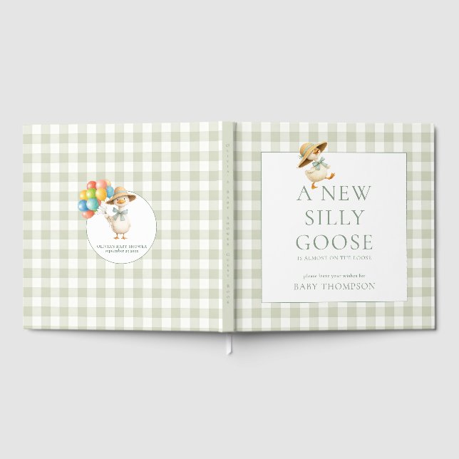 Livro De Visitas Chá de Bebê Silly Goose Sage Gingham (Completo)