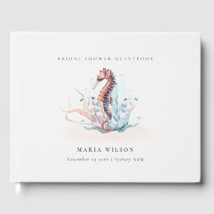 Livro De Visitas Chá de Bebê Subaquático Cavalo-Marinho Algas Coral