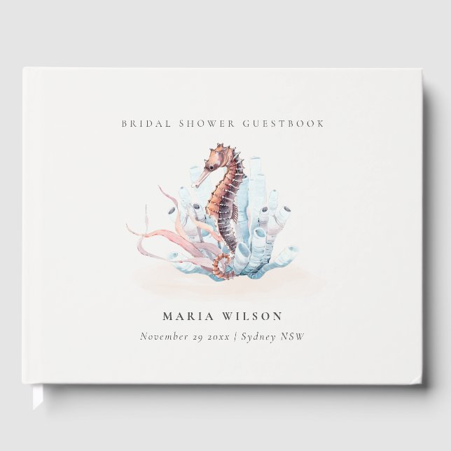 Livro De Visitas Chá de Bebê Submarino Cavalo-Marinho Algas Coral (Frente)