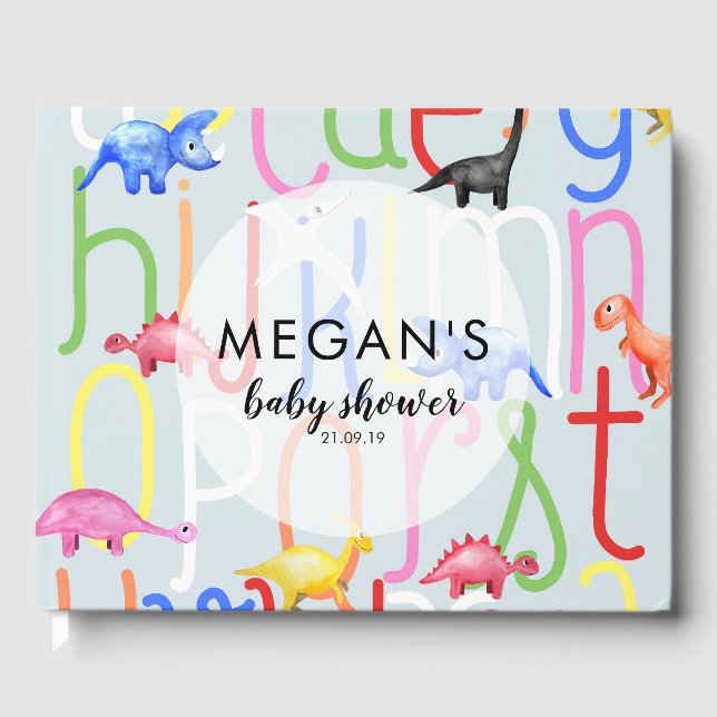 Livro De Visitas Chá de fraldas alfabético do dinossauro ABC (Frente)