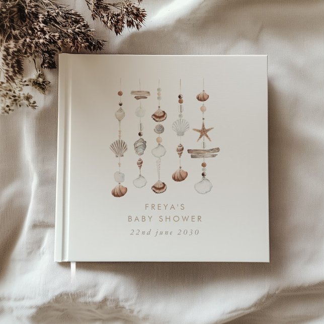 Livro De Visitas Chá de fraldas Boho Beach Shell (Zazzle Boho Beach Shell Guest book)