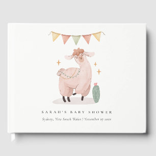 Livro De Visitas Chá de fraldas Cactus Boho Llama, Xadrez roxa