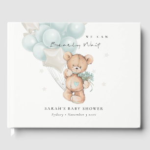Livro De Visitas Chá de fraldas de Balão do Urso de Espera Azul-Bon