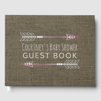 Livro De Visitas Chá de fraldas de Burlap Baby Girl com Seta Tribal