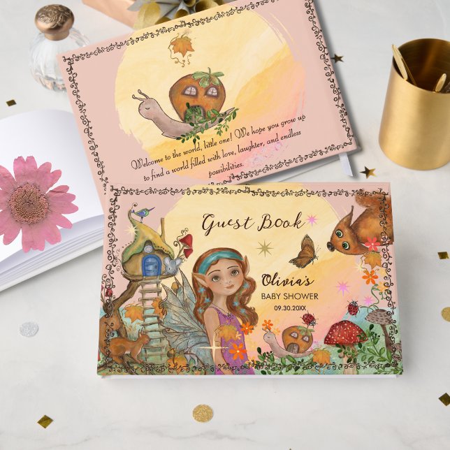 Livro De Visitas Chá de fraldas de fadas de cerâmica (Whimsical Tree House Fairy Baby Shower Guest Book)
