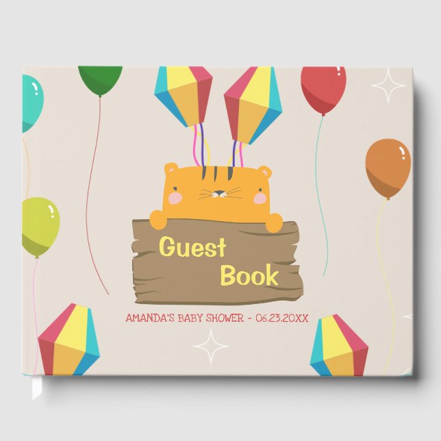 Livro De Visitas Chá de fraldas de Laranja de Cartoon (Frente)