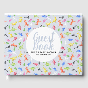 Livro De Visitas Chá de fraldas de Padrão Dinossauro Azul para Meni