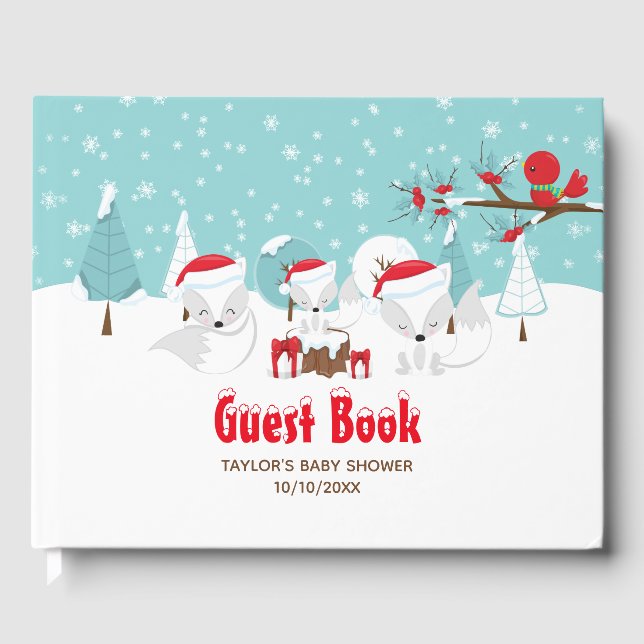 Livro De Visitas Chá de fraldas de Pais de Natal da Raposa Árctica (Frente)