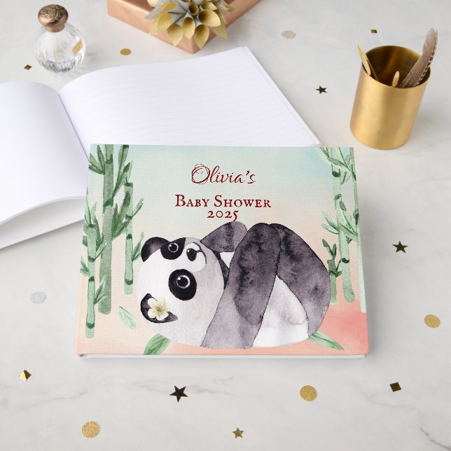 Livro De Visitas Chá de fraldas de Panda Bonita (Frente aberta)
