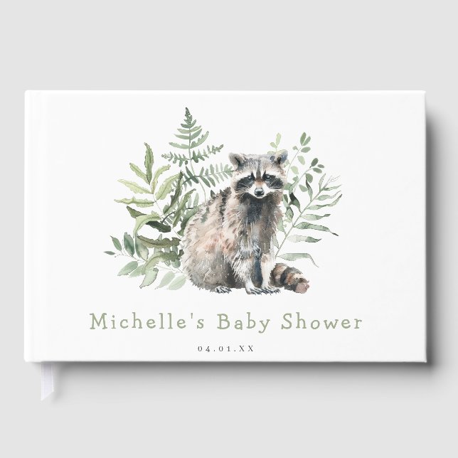 Livro De Visitas Chá de fraldas de Watercolor Raccoon (Frente)